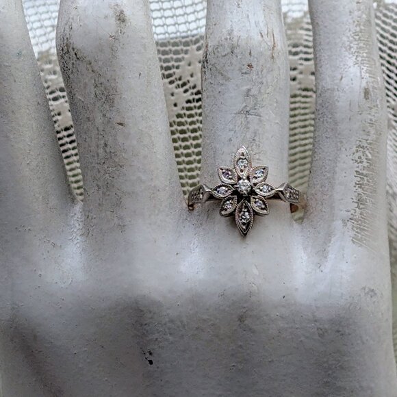 Antique Vintage Russian USSR Solid 14K Rose Pink White Gold Diamond Cluster Ring - Picture 11 of 15